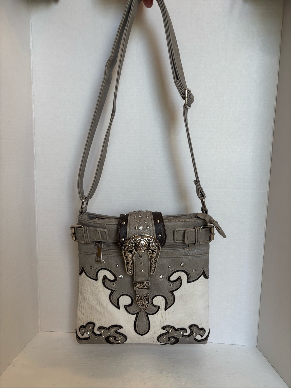 Justin West Western Cowgirl Croc Buckle Duo Color Conceal Carry Crossbody Purse